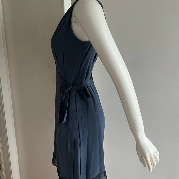 NWOT rag & bone Wrap Dress 100% Silk Knee Length Blue Sleeveless Slip Dress Sz 0 - Picture 3 of 8